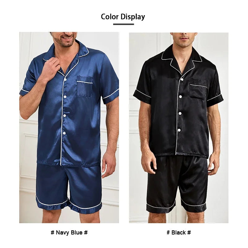 Summer Men's Pajama Sets Short-Sleeve Top with Shorts 2 Piece Set Pajama Pj Sets Comfortable Fit Sleepwear Loungewear Soft Pjs