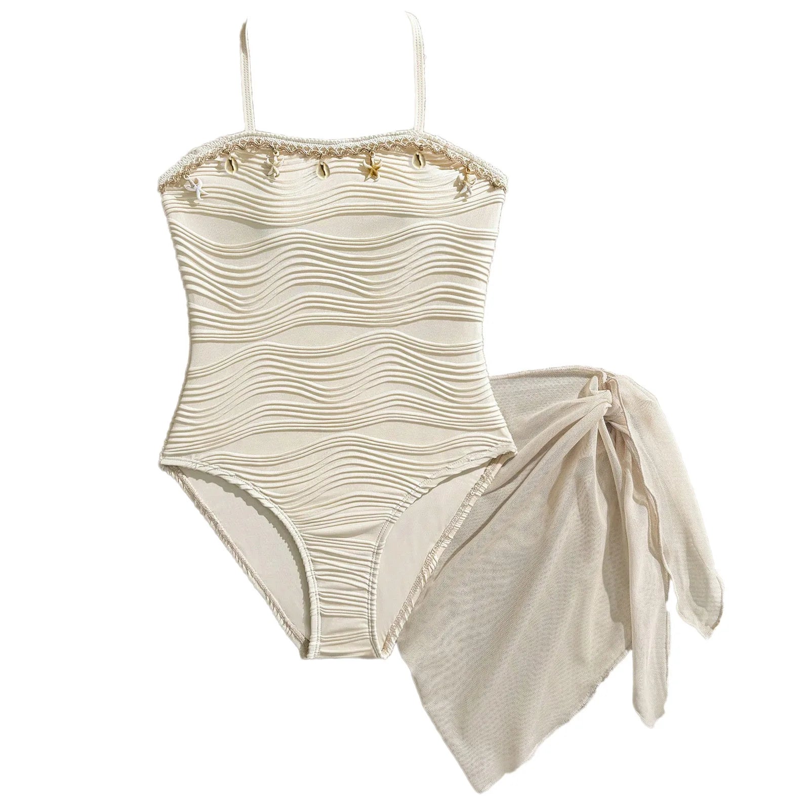 Girl's One-Piece Swimsuits With Beach Sarongs Skirt Kids Girls Bathing Suits Bodysuit Summer Swimwear Beach Wears 8 10 12 14 16Y
