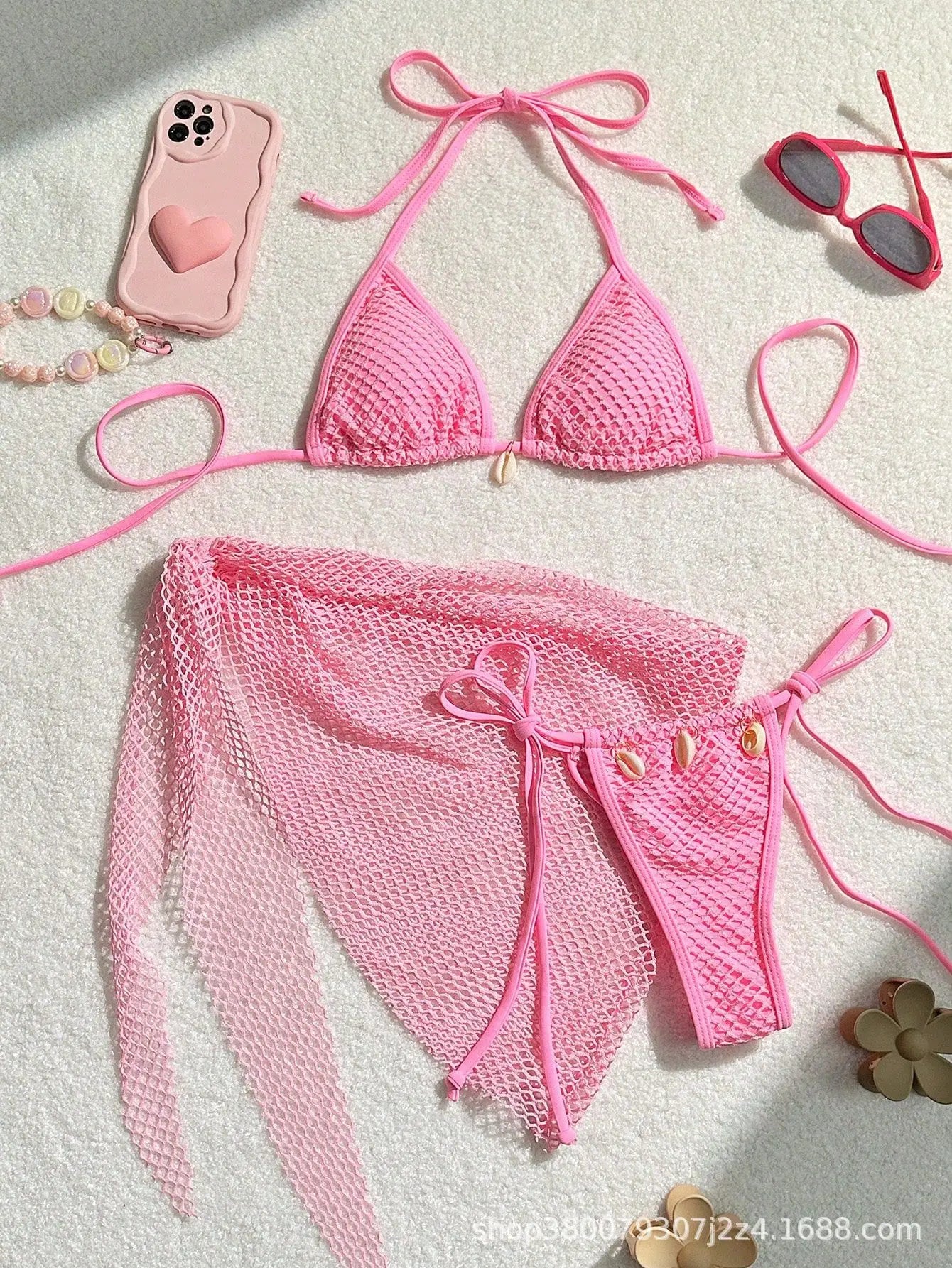 Sexy Mesh Bikini Swimsuit Three Piece Set Women Separates