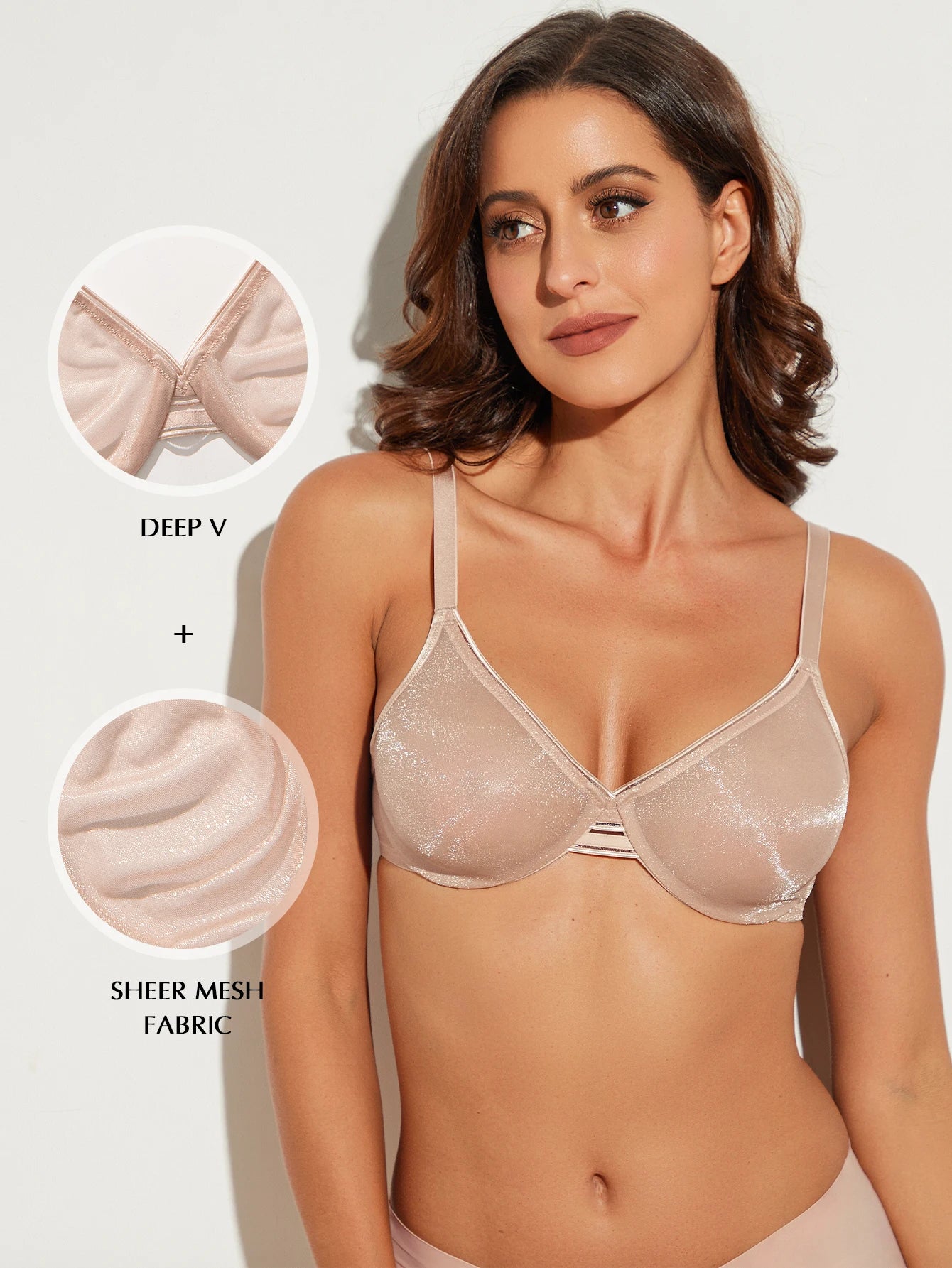 Wingslove Women's Sexy Mesh Sheer Transparent Bra Demi Underwire Lingerie See-through Flattering Underwear black/Champagne/pink