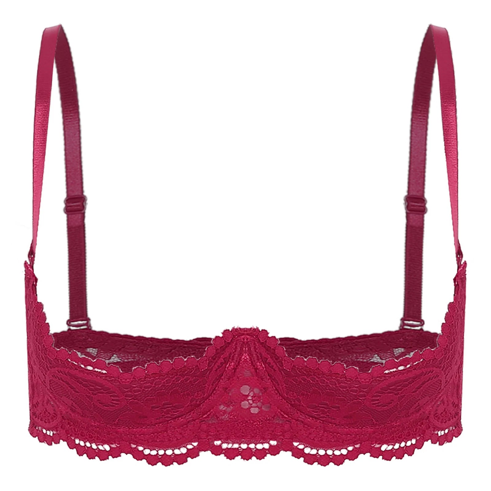 Womens Floral Lace 1/4 Cup Bra Adjustable Spaghetti Straps Push Up Underwired Self Bra Babydoll Lingerie Top Balconette Bras
