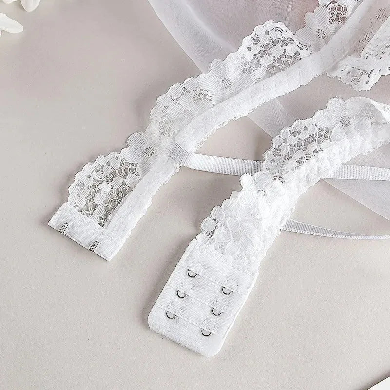 Women Sexy Lace Hollow Bra Suit Seamless Transparent Wire Free Bras Thin G String Panty Lingerie Set Unlined Bralette Set