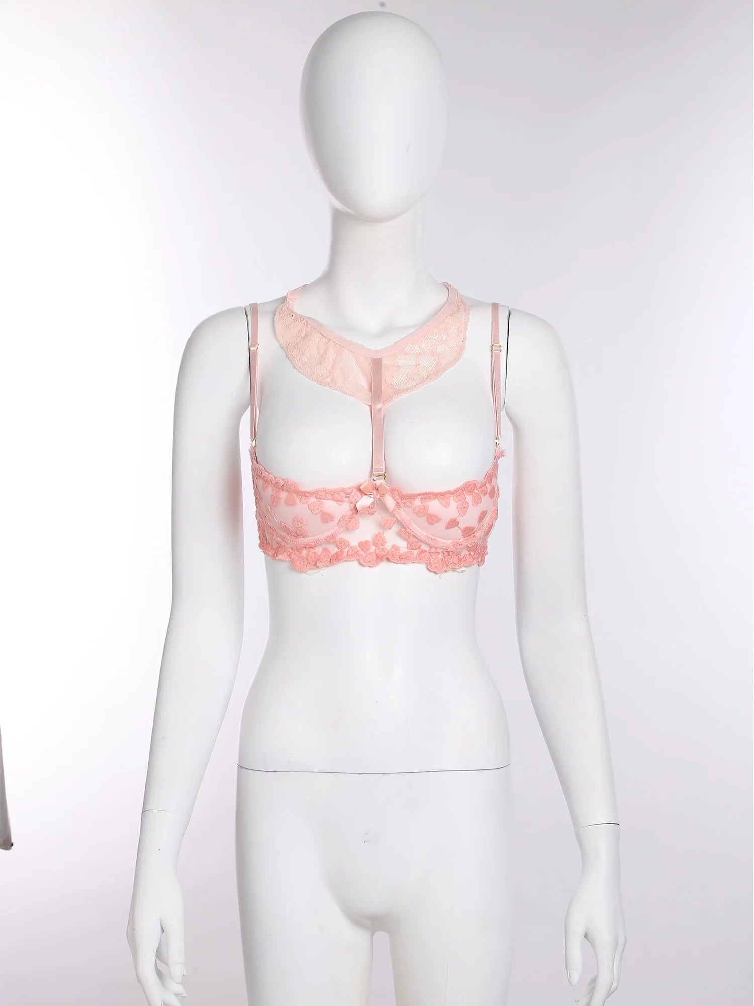 Women Padded Cup Push-up Underwire Bra Balconette Lingerie 1/4 Cup Floral Lace Single Bra Exposed Nipples Chest Halter Brassiere