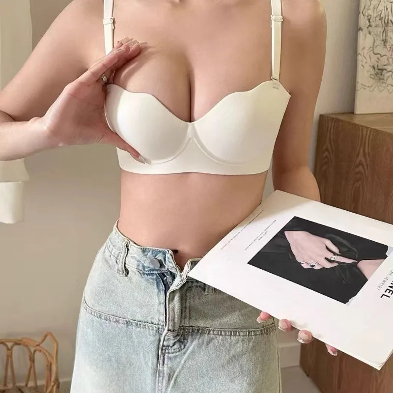 Half Cup Balconette Bra Seamless Support Anti Dropping Lift Petite Chest, Invisible U Back Bralette Non Padded Everyday Lingerie