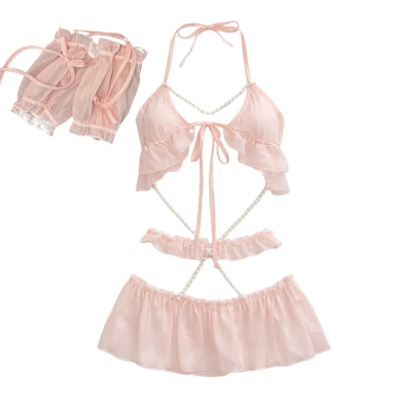 Sexy Lingerie Women's Sexy Lace Hip Hugging Bodysuit Nightgown Temptation Three-point Pajamas