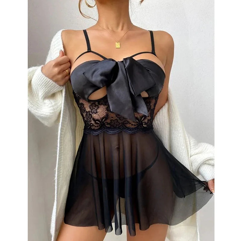 Sexy Lingerie Set Lace Erotic Babydoll Dress Transparent Nightdress Women's Underwear For Sex Fetish Naughty Costume