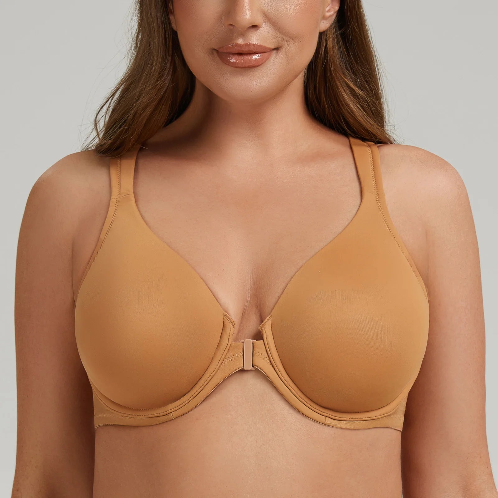 MELENECA Women's Racerback Full Coverage Front Closure Bras Plunge Unlined Seamless Underwire Bra