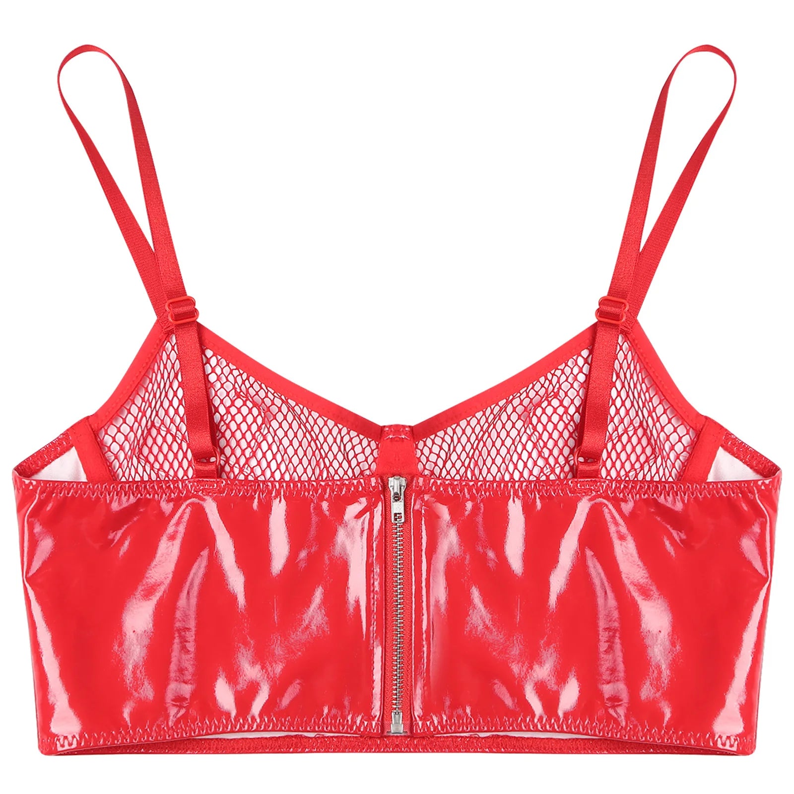 Womens Lingerie Fishnet Mesh Bra Bustier See Through Mesh Underwire Balconette Back Zipper Bras Sexy Push Up Wet Look Crop Top