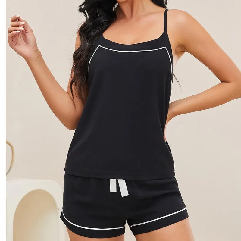 Women's Alluring Sleepwear Set Summer Square Neck Camisole Shorts Loungewear Breathable U Neck Pajamas Comfortable Home Outdoor