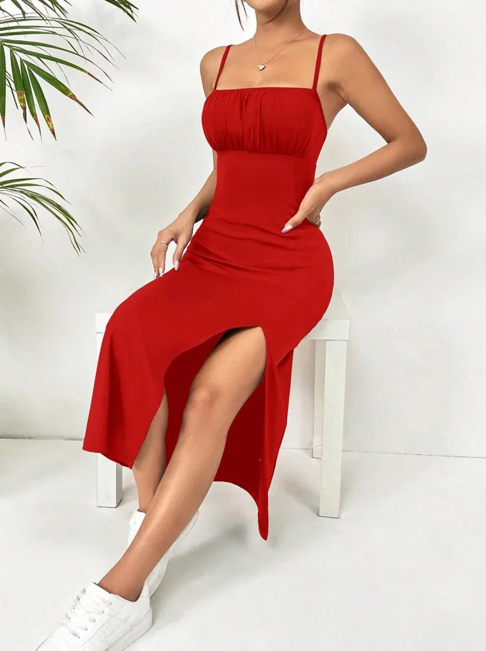 Summer slip dress women's slip bandeau tight height slit solid color leopard print hip skirt