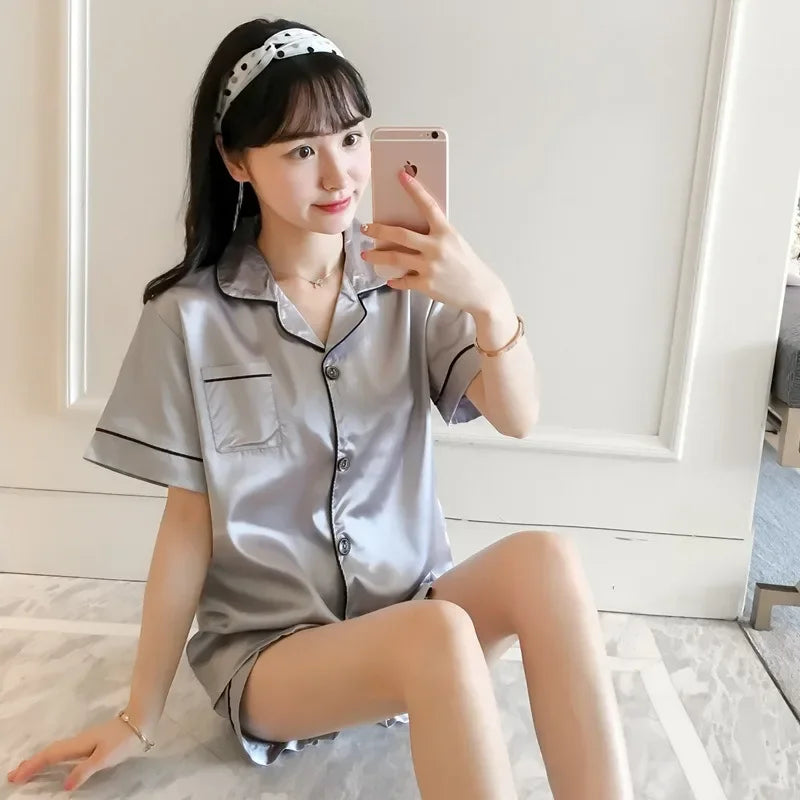 Pajamas Sets for Women 2025 Sexy Silk Women Pijama Sets Sleepwear Long-sleeve Cardigan Set Female Ice Silk Pyjamas Home Clothing