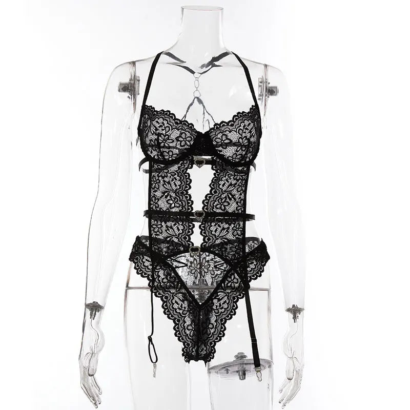 2 Piece garter Lingerie Set Women Erotic Lingeries Exotic Bodysuit Hot seamless Bra And T-back Sets Transparent Female Underwear