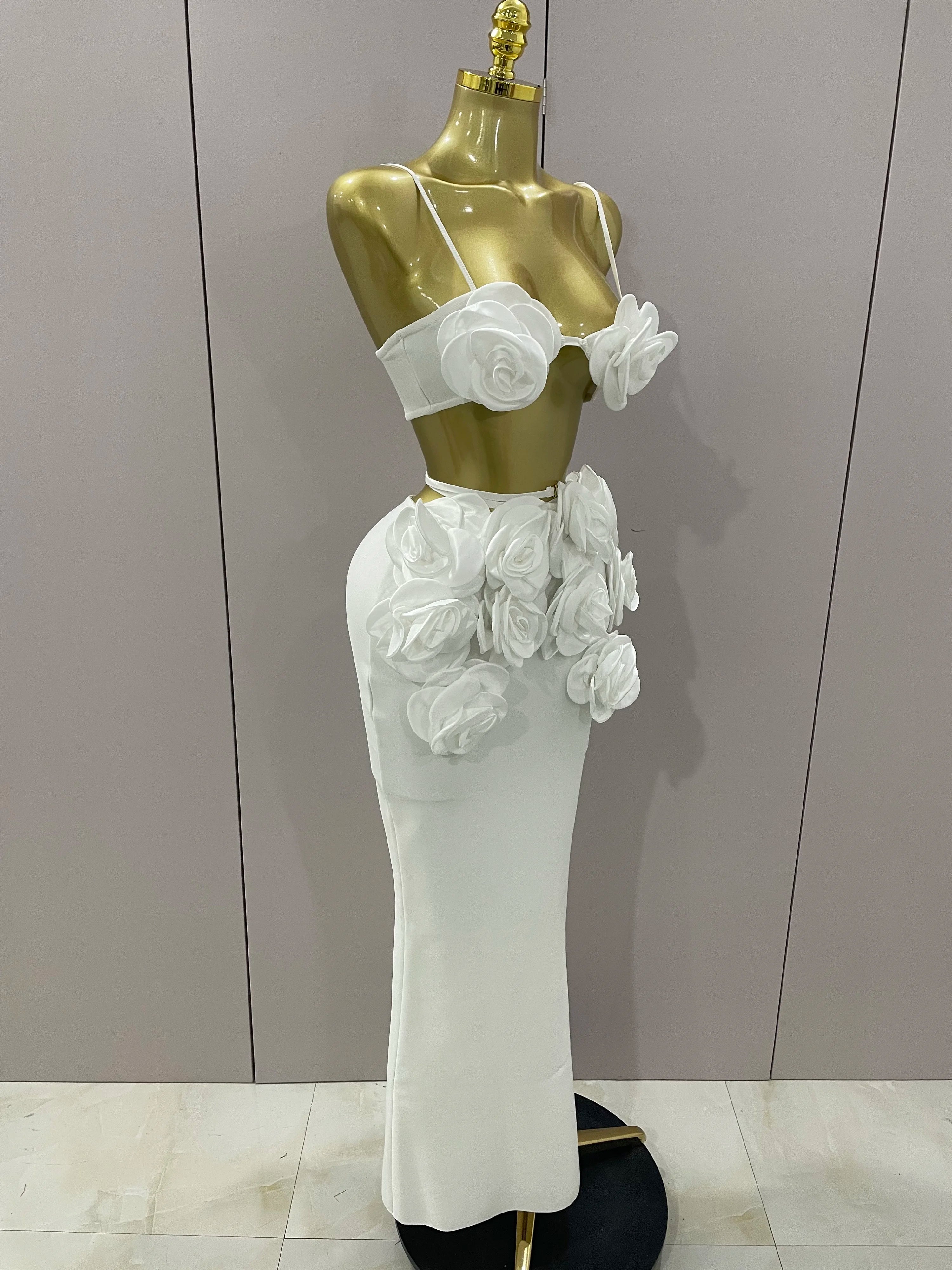 Sexy Camisole Floral Bandage Long Skirts 2-Piece Set 2025 Women Celebrity Elegant Party Cocktail Prom Gown Nightclub Outfit