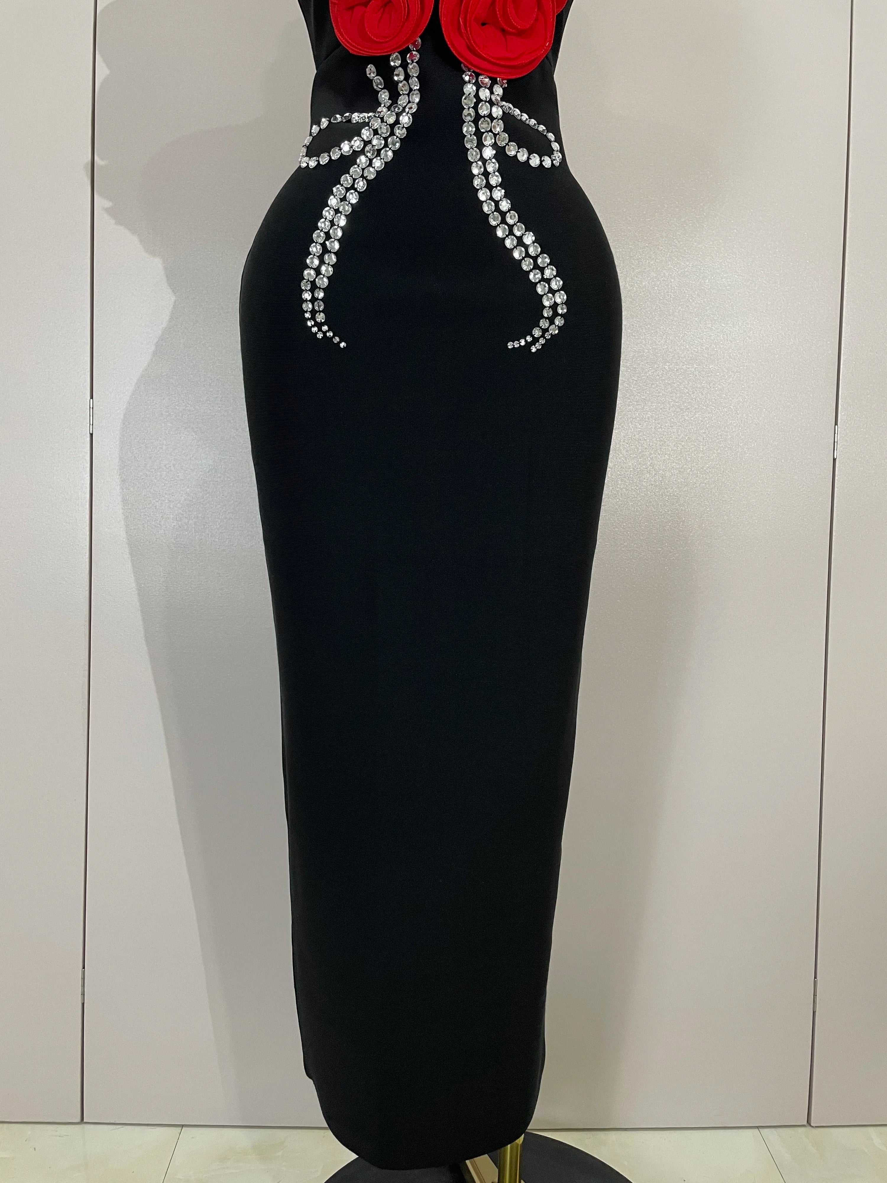 Sexy Off Shoulder Flower Diamonds Long Bodycon Bandage Dress Women Celebrate Evening Birthday Party Dress Wedding Guest Gown