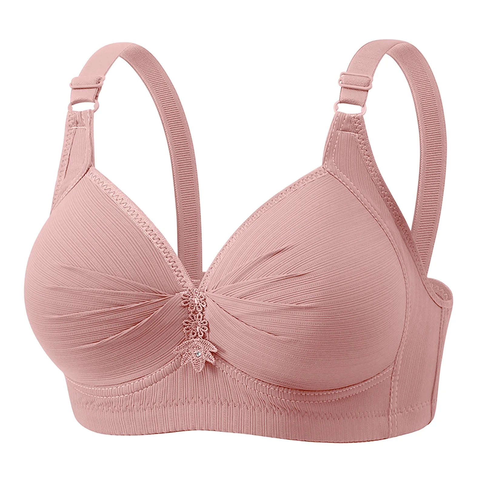 Elegant Skin Tone Textured Bra Chic Wireless Full Coverage Underwear Stylish Push Up Rhinestone Detail Lingerie Women