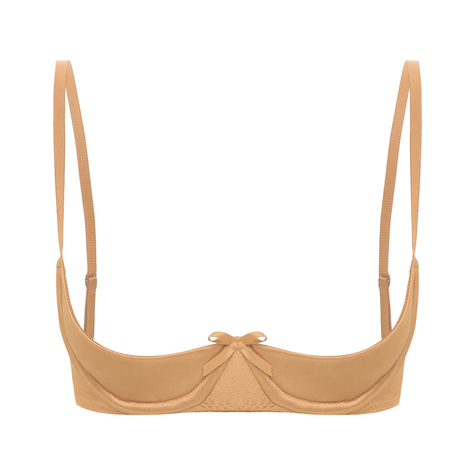 Womens Sexy Satin Intimates Lingerie Bras Female Adjustable Straps Underwire Half Cup Bow Push Up Balconette Brassiere Underwear