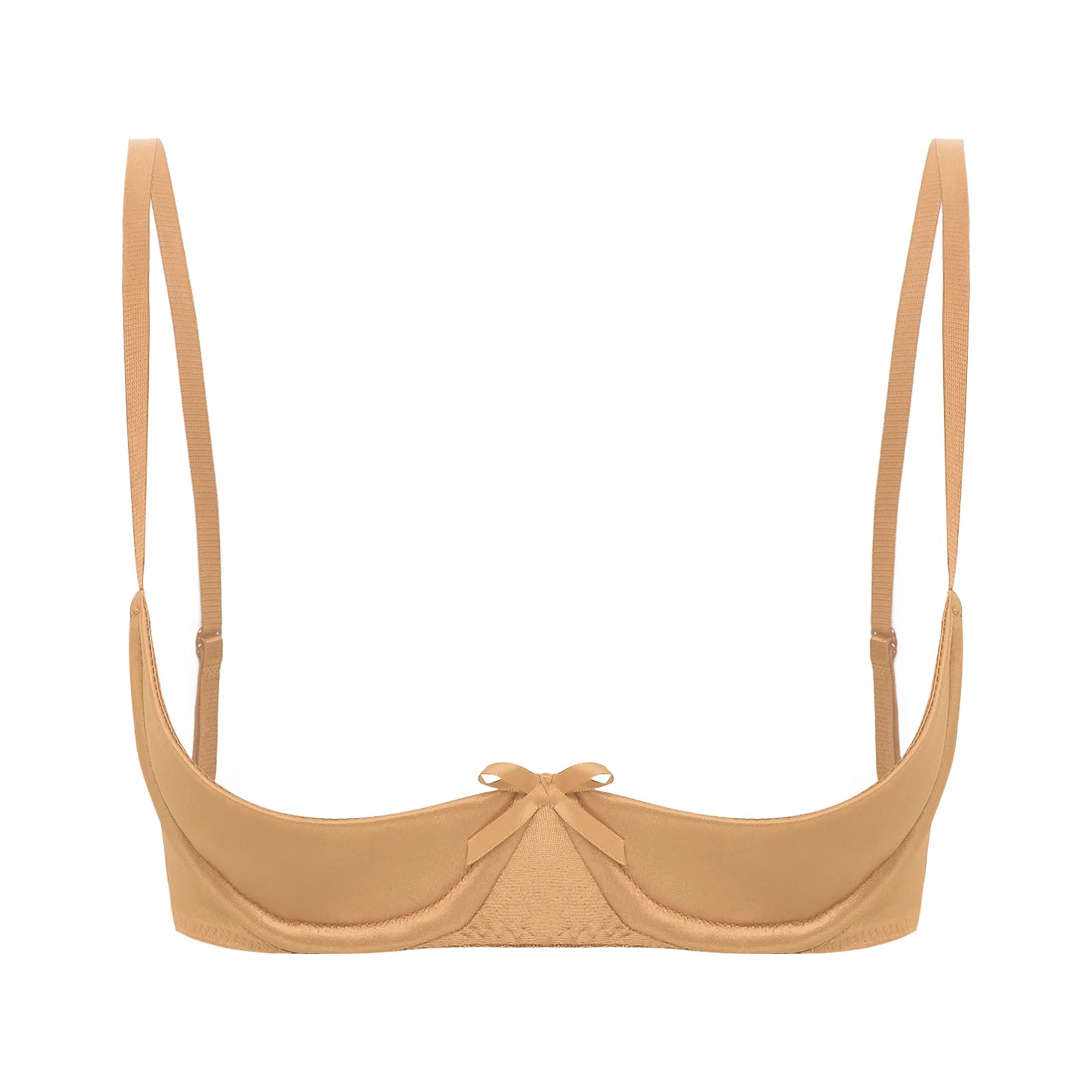 Womens Sexy Satin Intimates Lingerie Bras Female Adjustable Straps Underwire Half Cup Bow Push Up Balconette Brassiere Underwear
