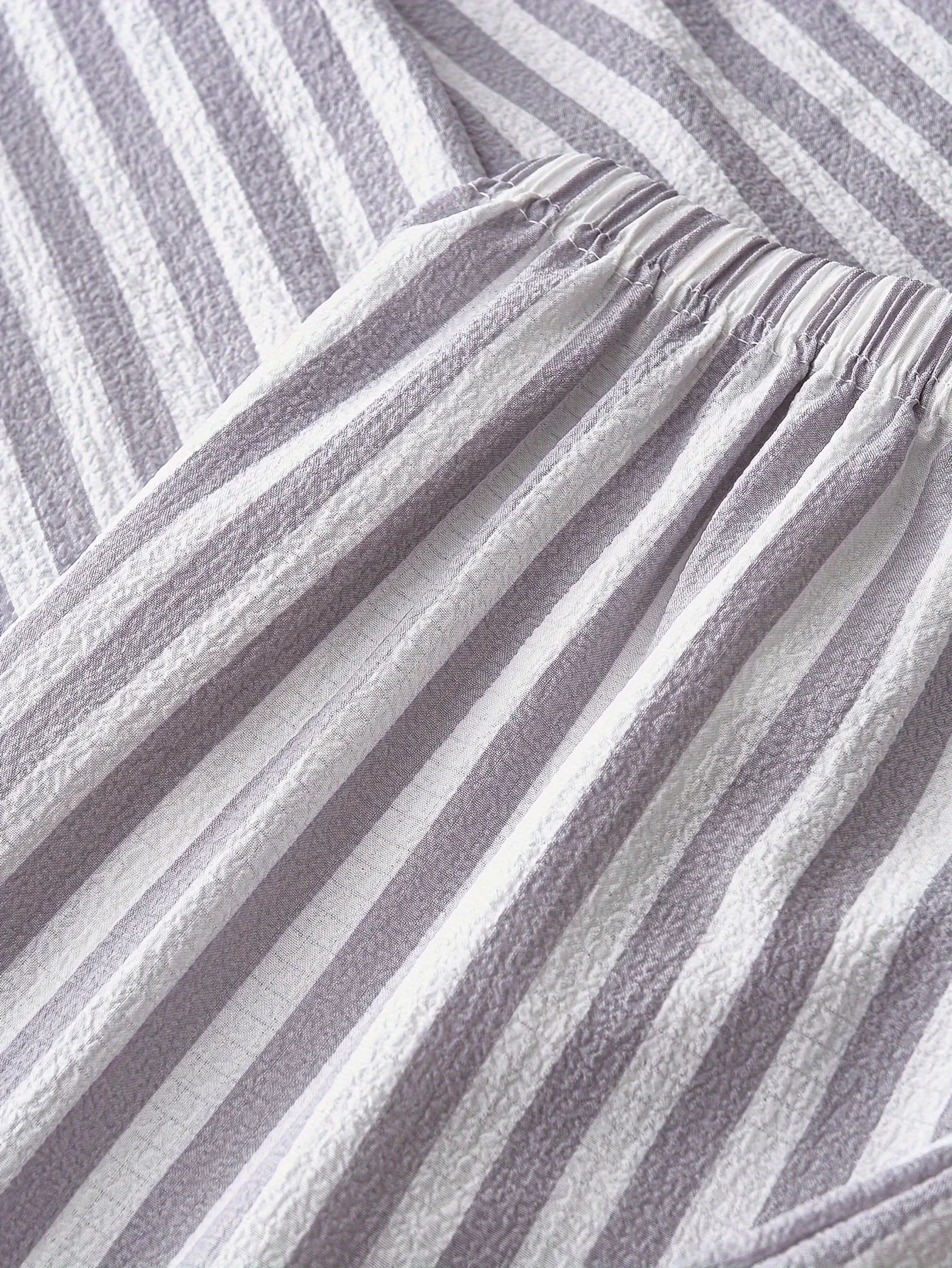 Elegant Striped Polyester Pajama Set for Women with Lapel Collar, Long Sleeve Button-Up Top, and Long Pants, Fall/Winter Woven S