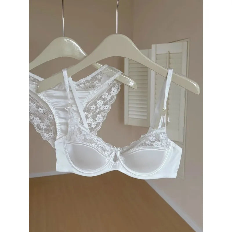 High Quality French Demi Cup Bra Set Soft Lace Thin Lightweight Side Support Anti Sagging Comfort Everyday Wear 32-38AB Bra Suit