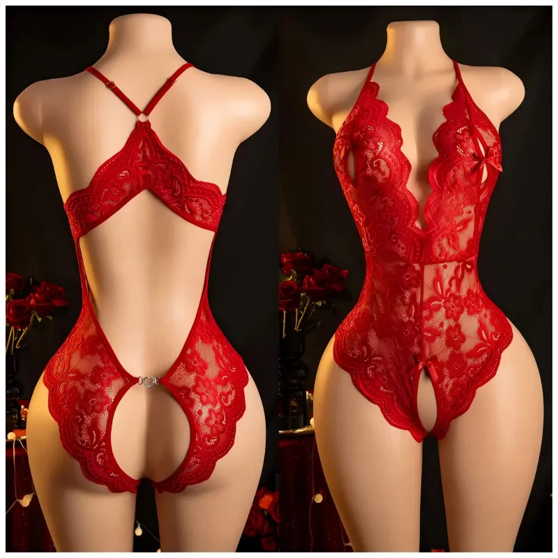 See Through Babydoll Dress Lace Sexy Lingerie Set Transparent Women Suspenders Dress Erotic Underwear Ladies Night Club Bodysuit