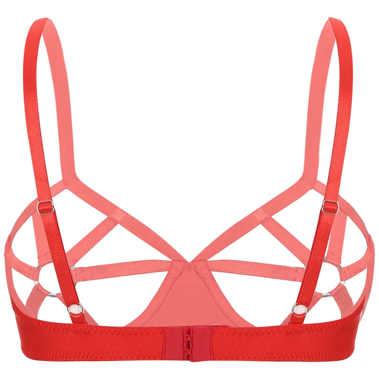 Womens Sexy Lingerie See Through Underwired Bra Balconette Adjustable Straps Shiny Rhinestones O-ring Cutout Cup Push Up Bra Top