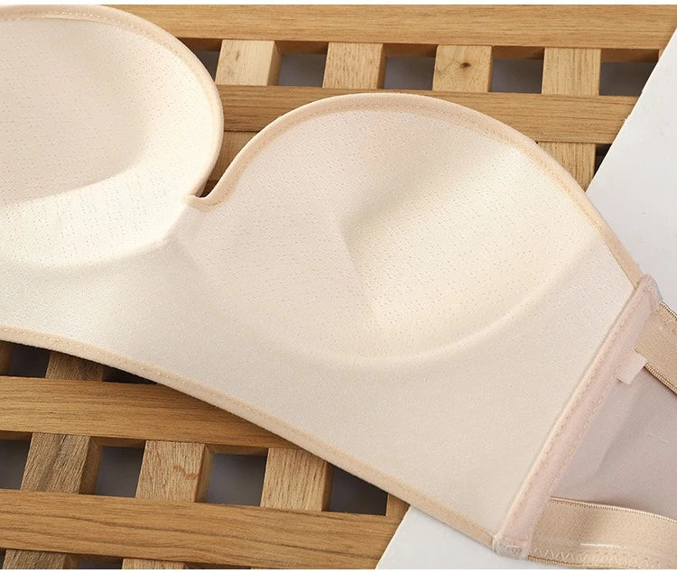 Strapless Non Slip Invisible Bra for Women Front Closure Adjustable Push Up Bra Bralette with Breathable Gather Backless Bra
