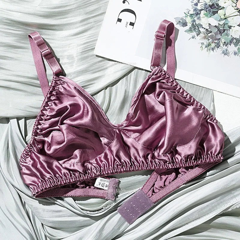 Women Satin Silk Bra Ultra-Thin Breathable Wireless Underwear Female Sexy Lingerie Top Push Up Brassiere Unlined Bra New 2025