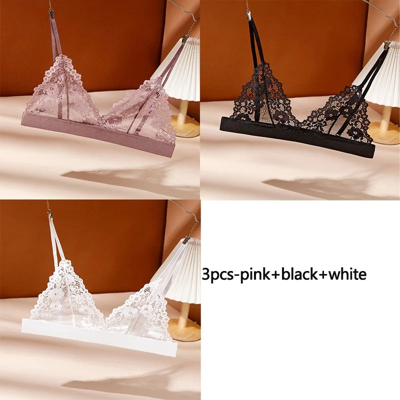 3PCS Women's Seductive Comfort Bralettes Unlined Lace Bra
