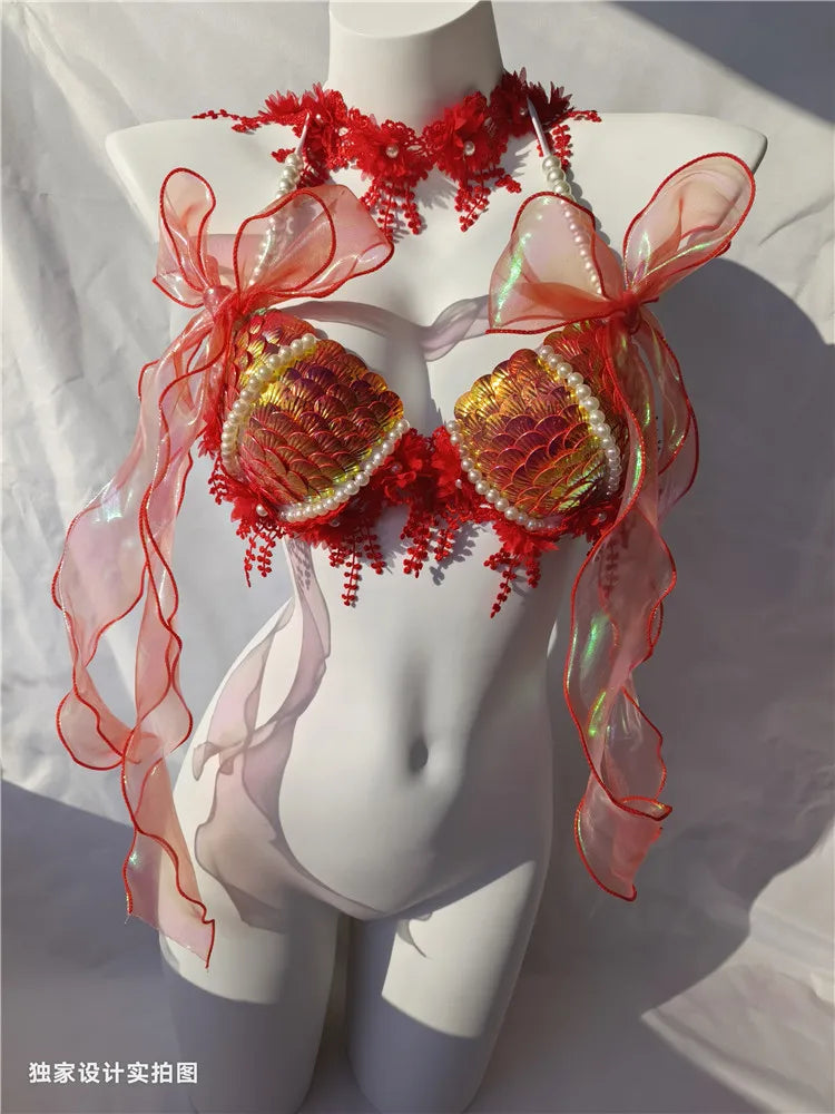 Super Beautiful Mermaid Bikini Sequin Bra Summer Swimming Free Diving Cosplay Mermaid Bra Oceanarium Bar Performance Clothing