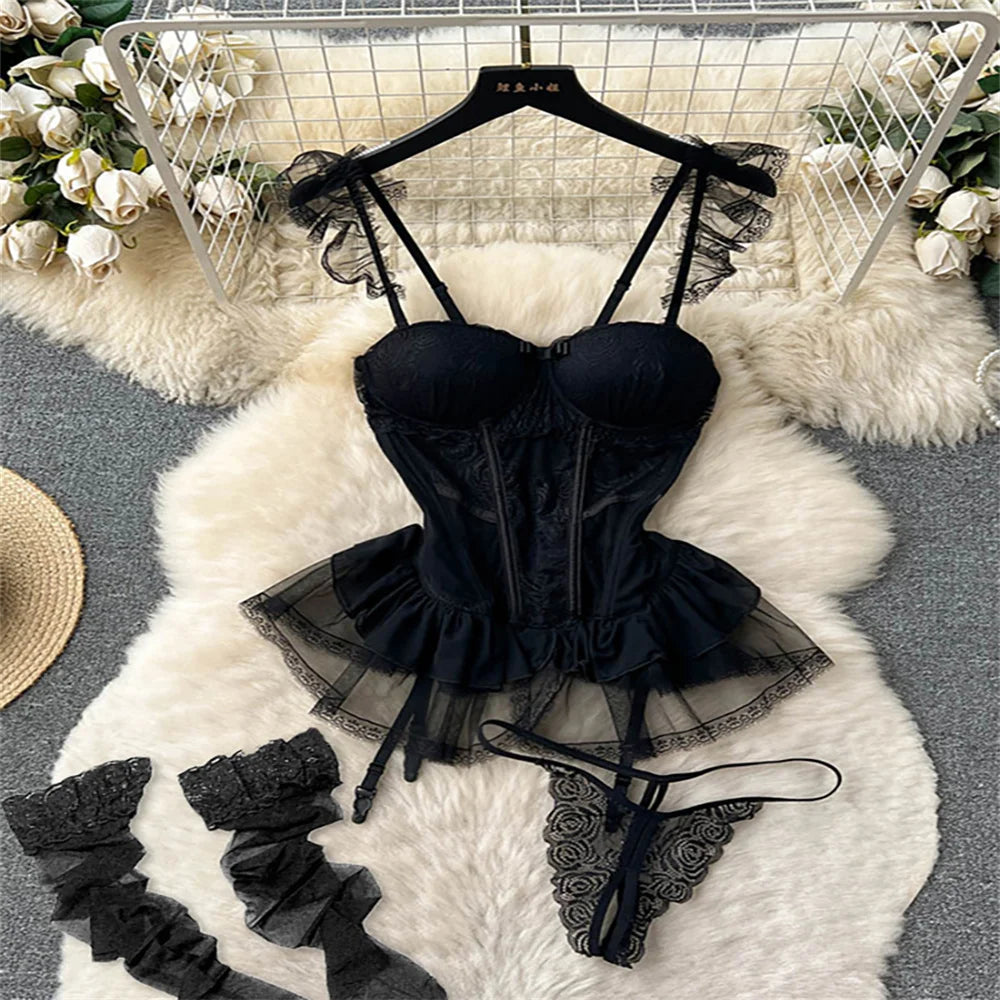 Backless Hotsweet Bow Lingerie For Women See Through Mesh Sexy Bunny Costume Lingerie Bodysuit 4 Piece Jumpsuit Spot Lace Cospla