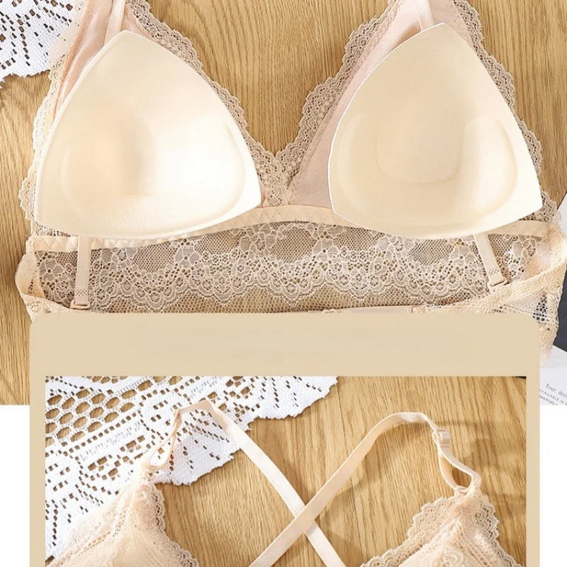 Convertible Lace Bralette Low Back Wireless Bras for Women Sexy Lingerie Thin Spaghetti Straps Brassiere 3-Way to Wear Underwear