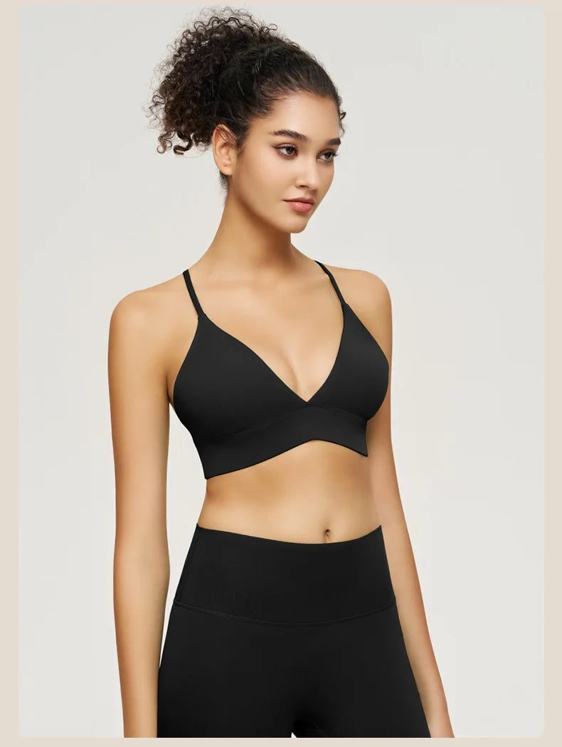 YOGA Bra for Women Naked Feeling Strappy Padded Sports Bras Fitness Workout Top Criss Cross Back Yoga Sports Bras No Steel Ring