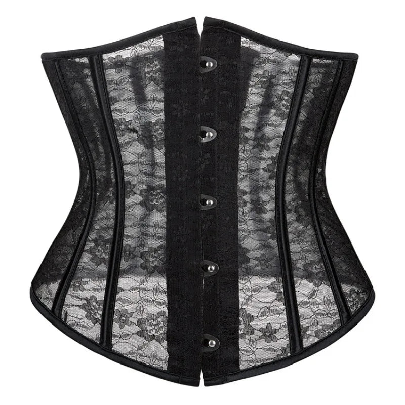Corset Underbust Top Sexy Transparent Mesh Lace Women Lingerie Vintage Shape Body Waist Cincher Bustier White Black