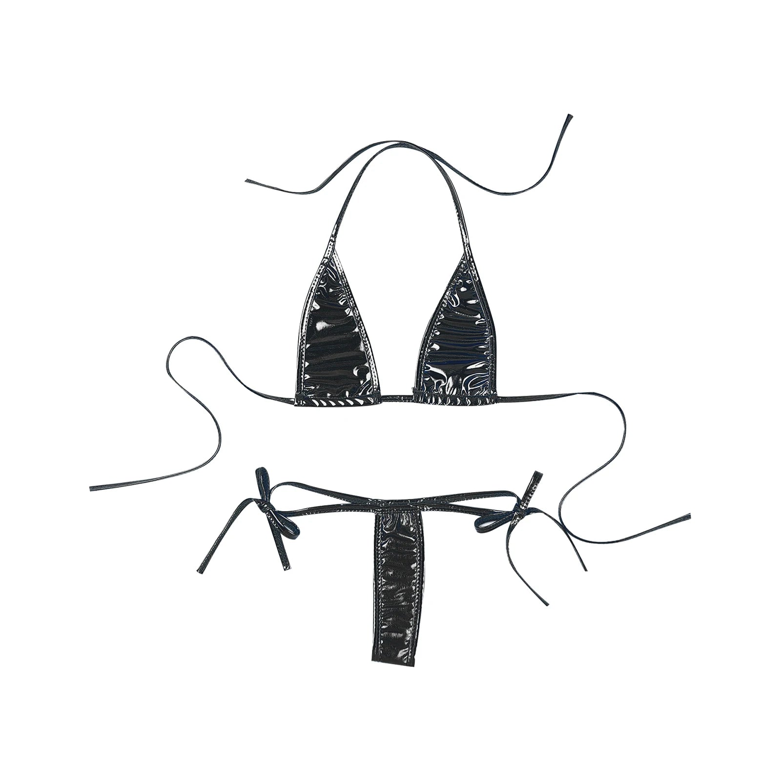 Womens Brazilian Micro Bikini Swimsuit Metallic Shiny Lacing Non-Padded Triangle Cup Bra Top with G-String Swimwear Biquini Set