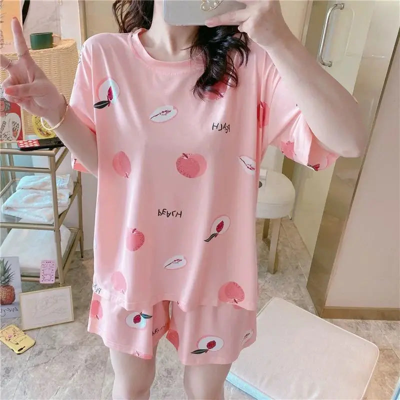 Women Pajama Sets Cute Cartoon Pattern Printing Daily Comfortable Fashion Sleepwear Two Piece Set Camisole Shorts