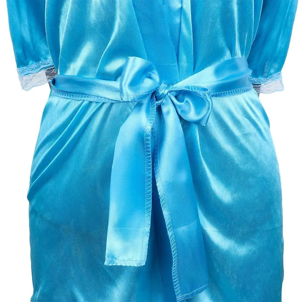Women Sexy Satin Lace Underwear Lingerie Nightdress Robe Sleepwear
