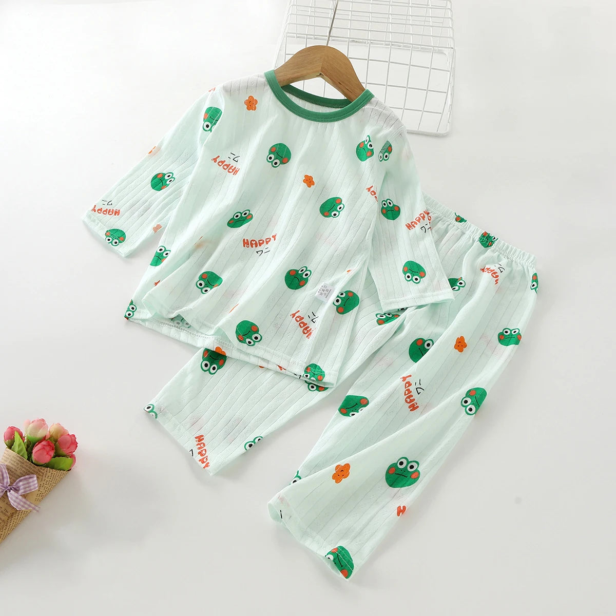 Summer Kids Pajama Set A-Class Cotton Long-Sleeve Carton Print Homewear Thin Breathable Air Conditioning Sleepwear
