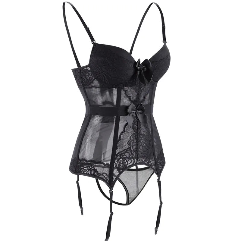 Women Sexy Lingerie Corsets Erotic Korse Transparent Lace Mesh Corset Top Underwear Slim Waist Bustier Push Up Corselet