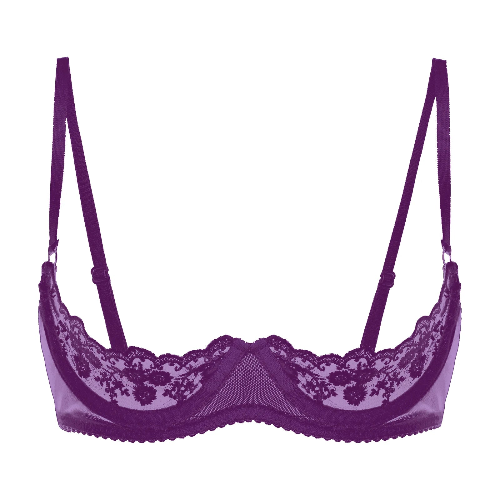 Sexy Womens Sheer Floral Lace Underwired Bra Underwear Unlined Brassiere Lingerie Bare Breast Exposed Open Nipples Bra Tops