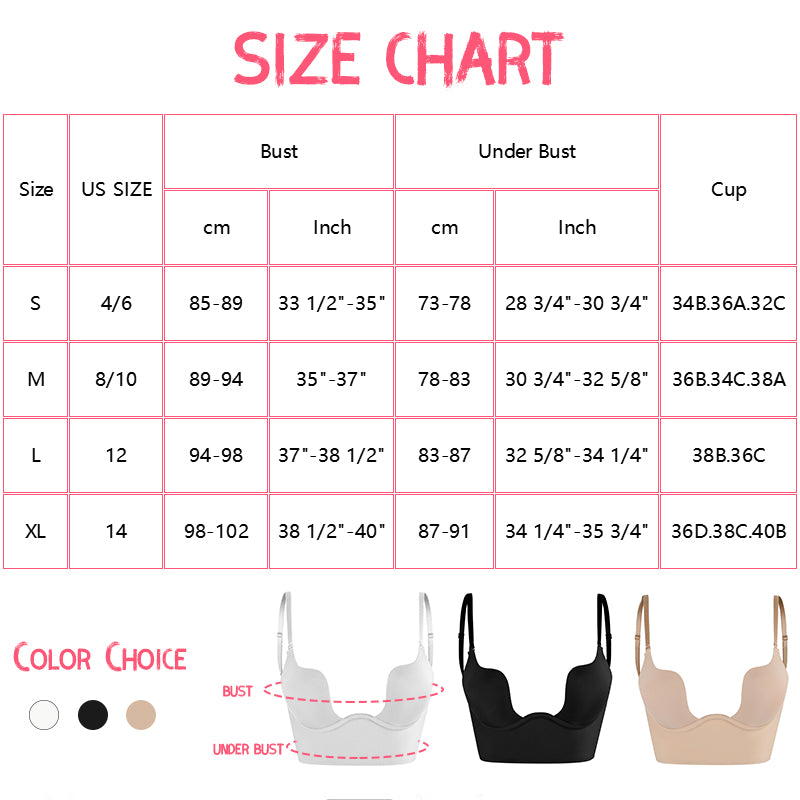 Seam-free Womens Low Cut Plunge Bra Wire Lifting Deep U Shaped Multi-Way Push Up Convertible Plunge Backless Sexy Bra