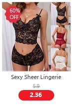 Sexy Lace Transparent Lingerie Set For Couple Sex Hanging Neck Bra Open Crotch Panties Erotic Underwear Lenceria Sensual Mujer