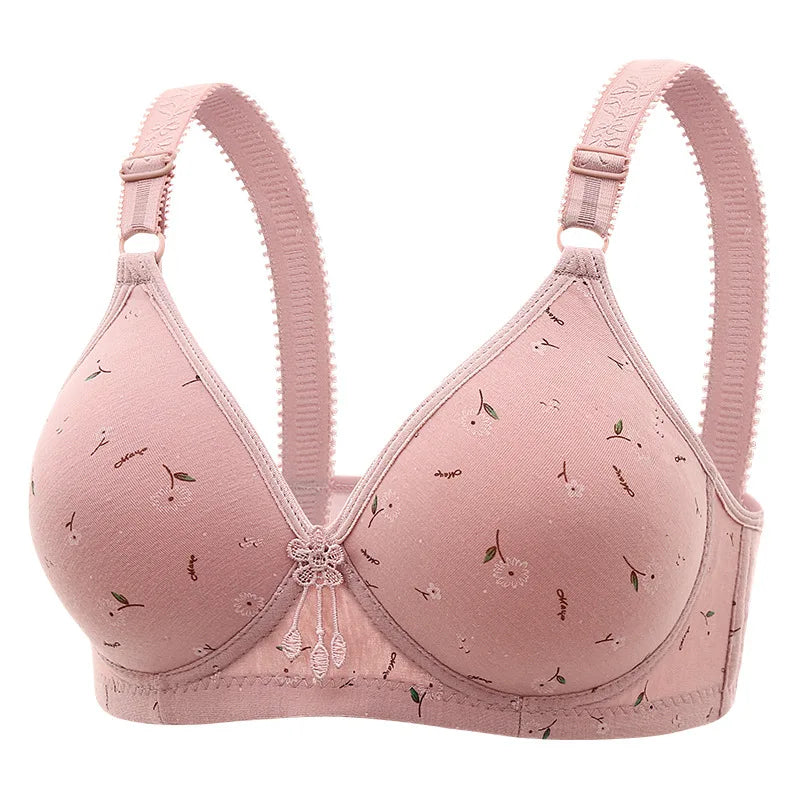 Large and Thin Underwire Bra Without Steel Ring Comfortable Gathering and Breathable Bra for Middle-aged and Elderly Mothers