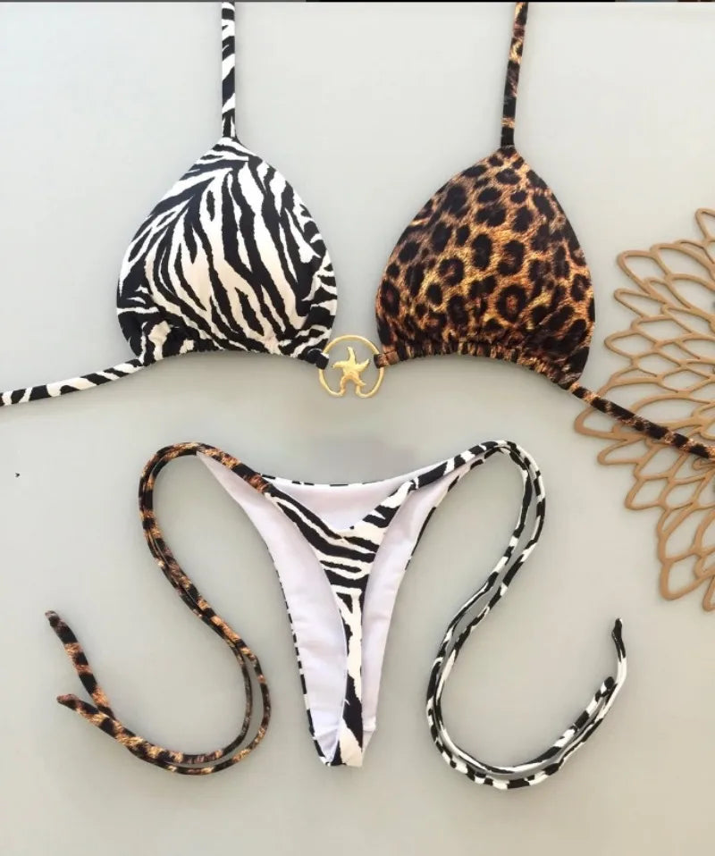 Brazilian Bikini Set Sexy Push Up Swimsuit Two Piece Triangle Tie Side Bottoms Beach Swimming Wear Bathing Suit Women
