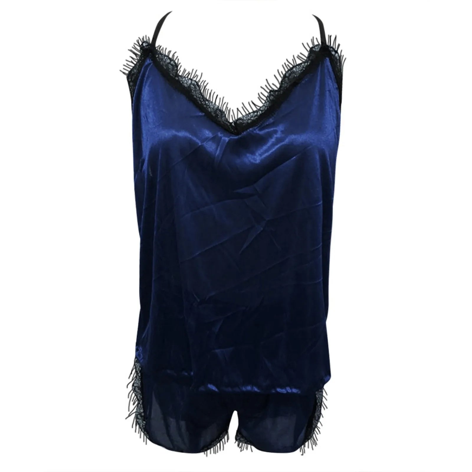 Sexy Lingerie Women Sleepwear Sleeveless Strap Nightwear Trim Satin Cami Top Pajama Sets Sexy-porn Body Lingerie Women