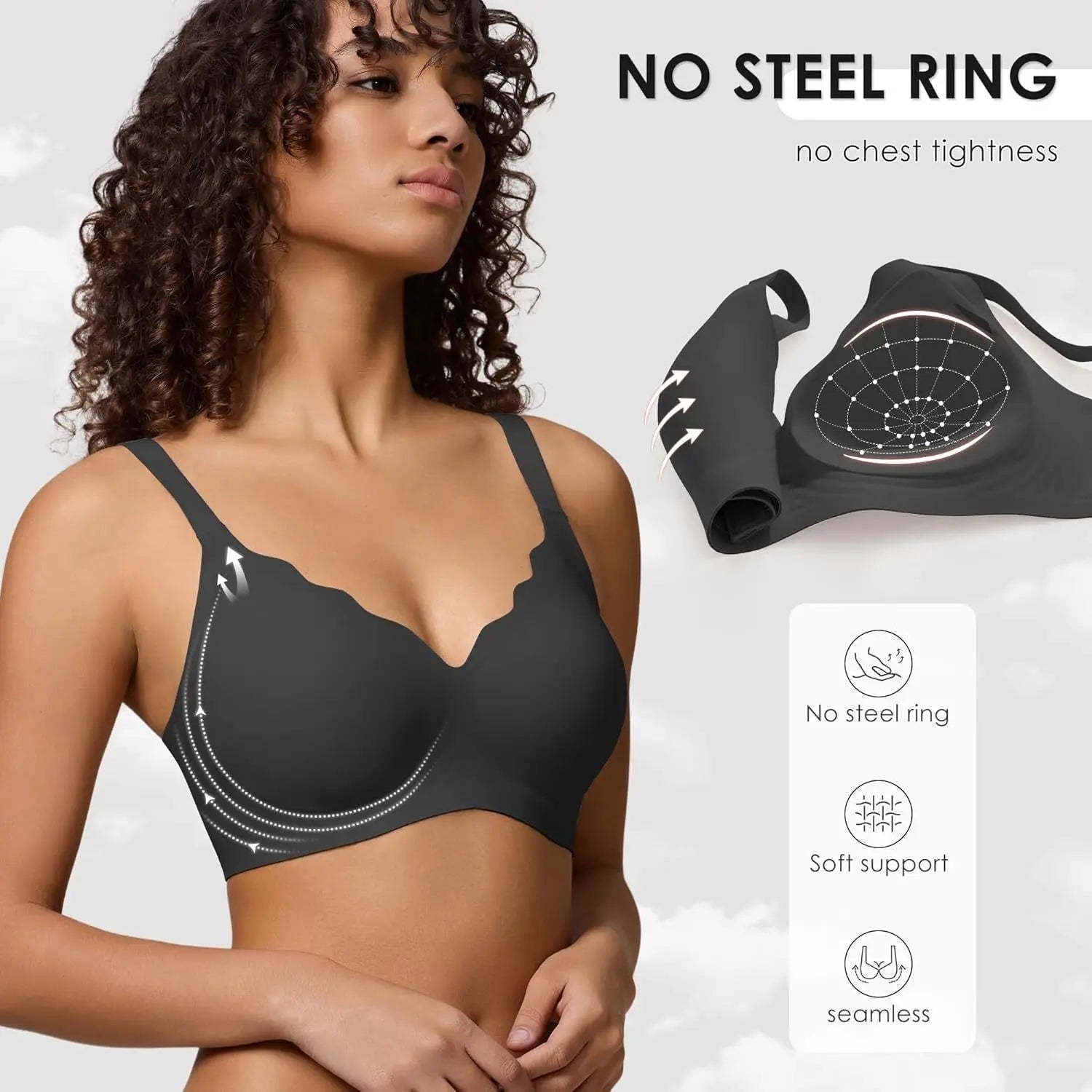 Womens Soft Comfortable No Underwire Bras Seamless Push Up Bralettes Full Coverage Tshirt Brassiere Hide Back Fat Daily Bras