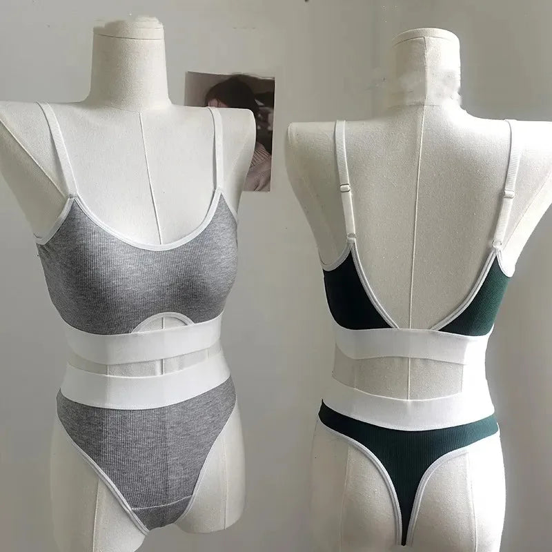 Seamless Bras Sports Bra And Panties Set Women Hollow Out Cotton Underwear U Back Push Up Bras Comfort Sexy Set Lingerie