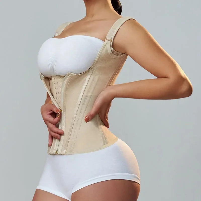 Shapewear Body Shaper Women Double Compression Waist Trainer Corset with Bone Adjustable Zipper and Hook-eyes Flat Belly