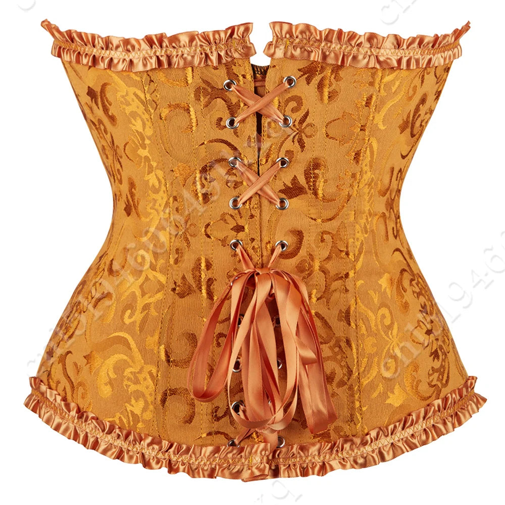 Corset Bustier Top for Women Bustier Overvst Sexy Lace Up Sexy Floral Corset Lingerie Gold Yellow