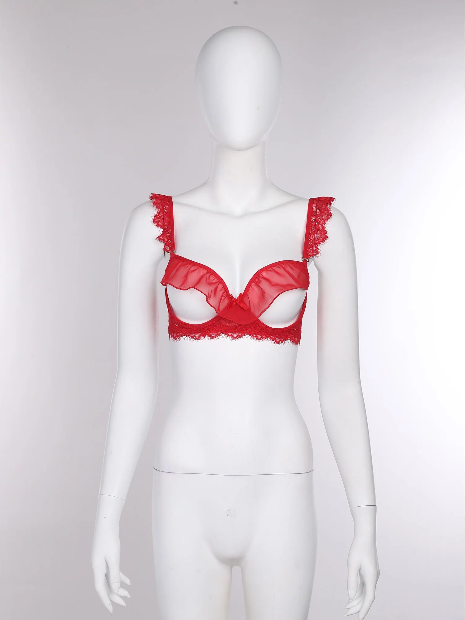 Sexy Womens Bare Breast Expose Nipples Bra Top Lingerie Cupless Ruffled Trim Push-up Underwire Eyelash Lace Balconette Bralette