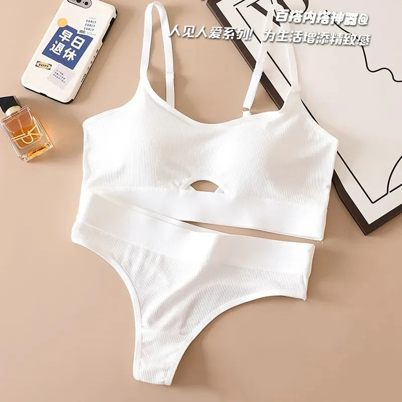 Seamless Bras Sports Bra And Panties Set Women Hollow Out Cotton Underwear U Back Push Up Bras Comfort Sexy Set Lingerie